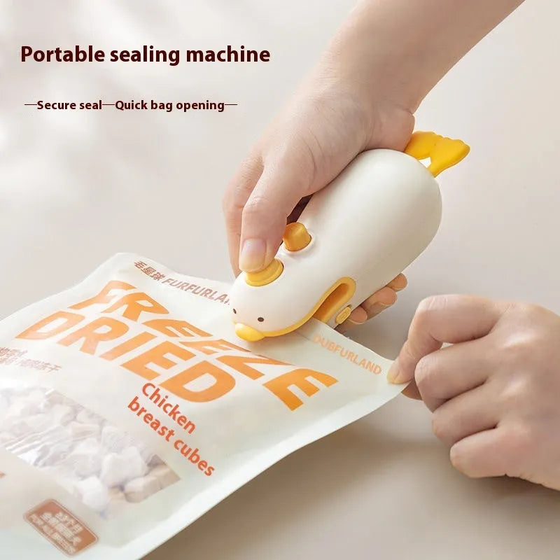 Small yellow duck rechargeable sealing machine with animal jacquard design and charging cable
