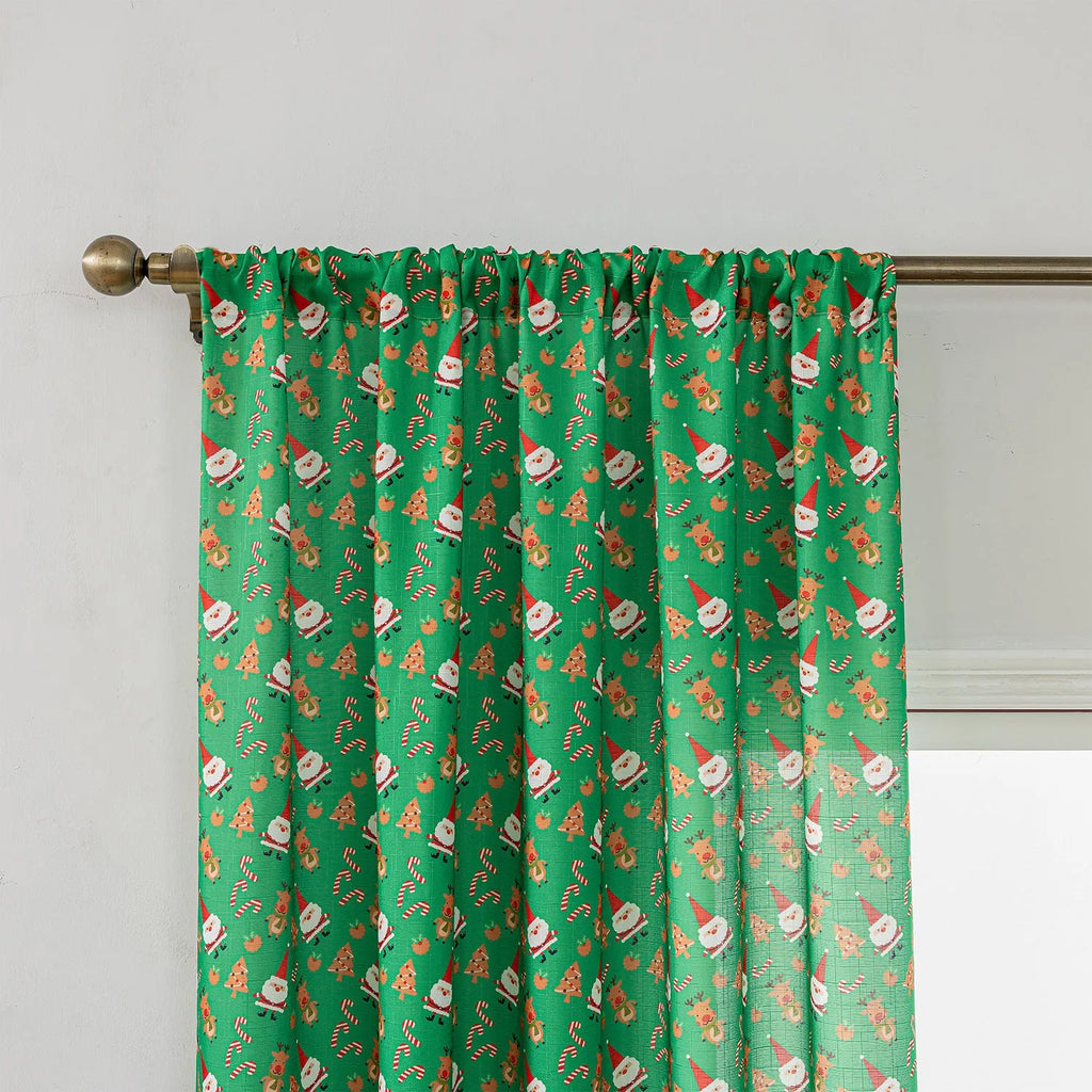 Christmas snowman angel print curtain panel in red colour with cartoon anime figures