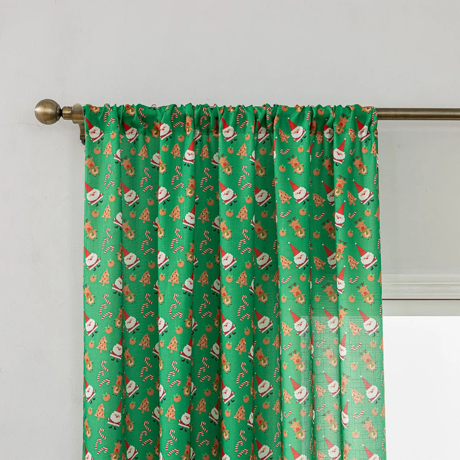 Christmas snowman angel print curtain panel in red colour with cartoon anime figures