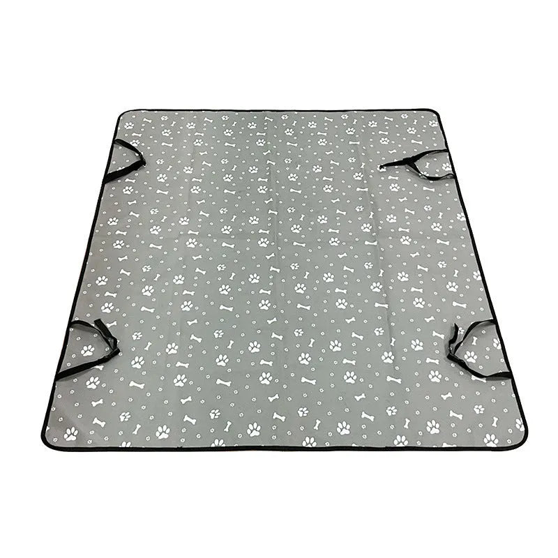 Car pet mat for rear seats with water resistant cloth and dog paw print design in grey colour