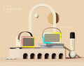 Pink portable Bluetooth karaoke speaker with coloured lights and built-in microphone on a white background.