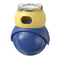 Owl-shaped plastic puzzle feeder for cats in Morandi yellow and blue colours