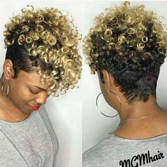 Women's short synthetic wig with simple rolls hairstyle in Kanekalon fibre, shown in H002 Black colour.