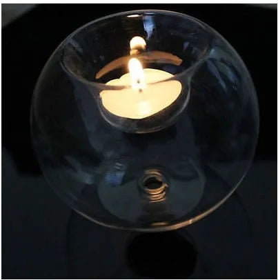 Handmade hot glass round hollow candle holder table in transparent glass with 8cm, 10cm, and 12cm diameter options