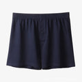 Men's pure cotton loose fit boxer shorts in solid black, light gray, and navy blue with high waist design