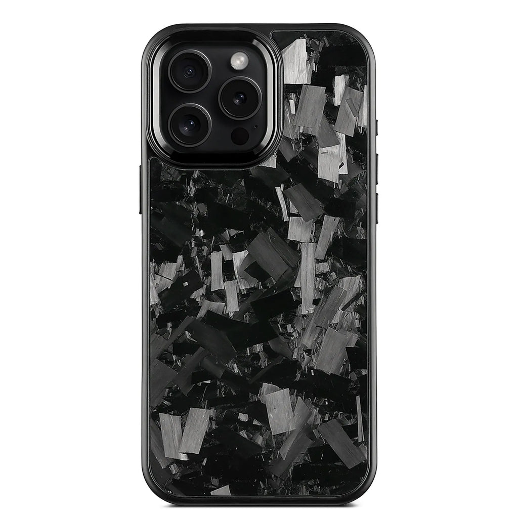 iPhone 17 protective shell with carbon fibre and forged metal frame in black frame blue gold with magnetic colour