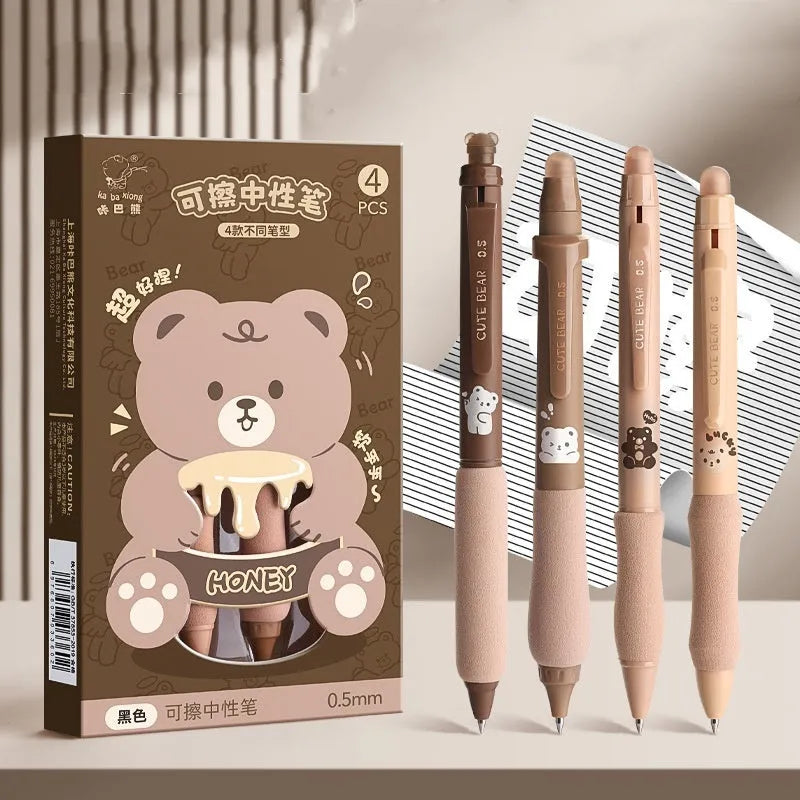 Erasable gel pen with cartoon designs and 0.5mm tip in black or crystal blue ink
