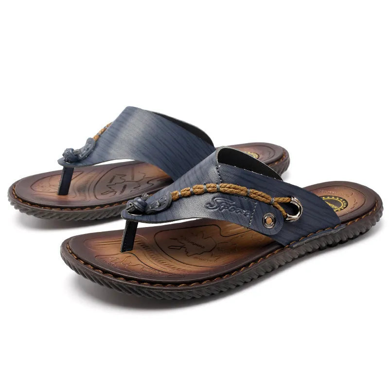 Plus size herringbone outdoor slippers for men in dark blue and khaki colours