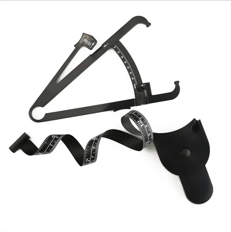 Black ABS body fat measuring calliper with measurement scale and cable