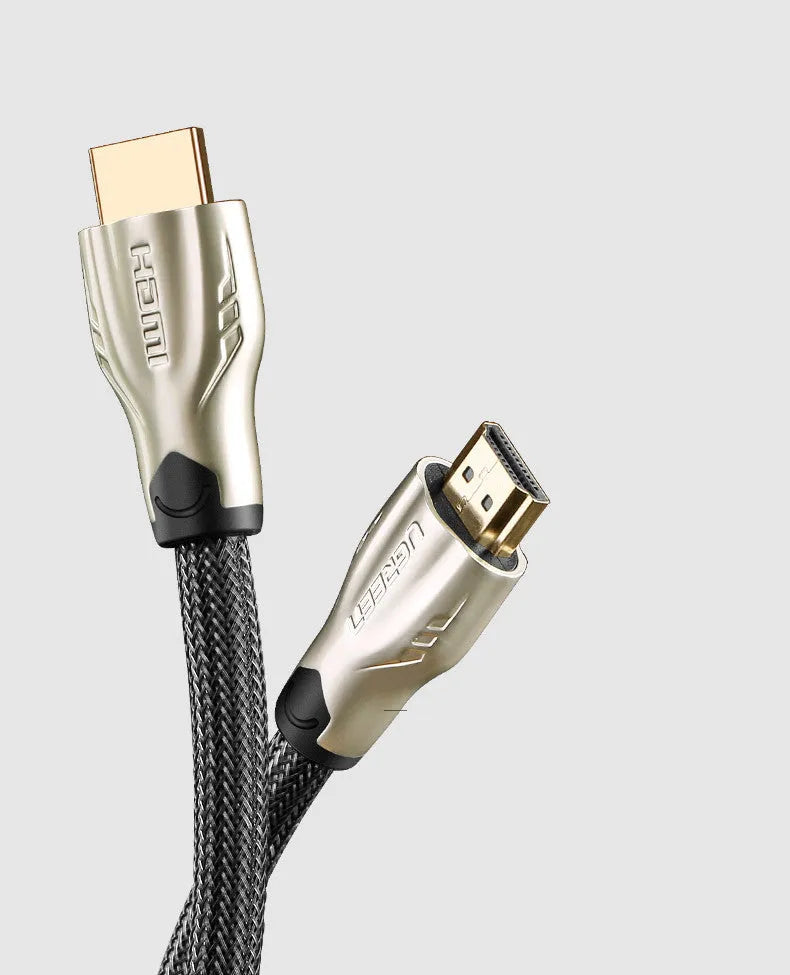 HDMI cable with gold-plated connectors showing length options from 0.5 to 15 metres for 4K AV connections