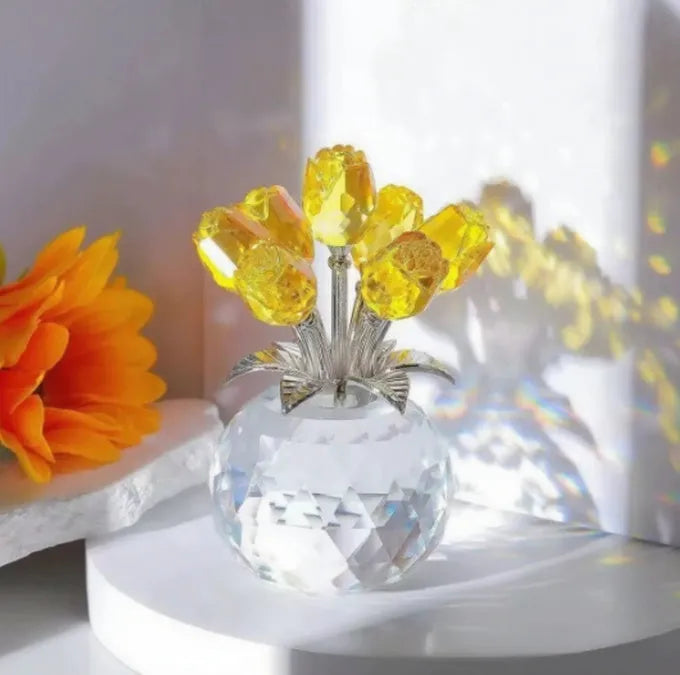 K9 crystal glass rose decoration in geometric Chinese style with multiple colour options