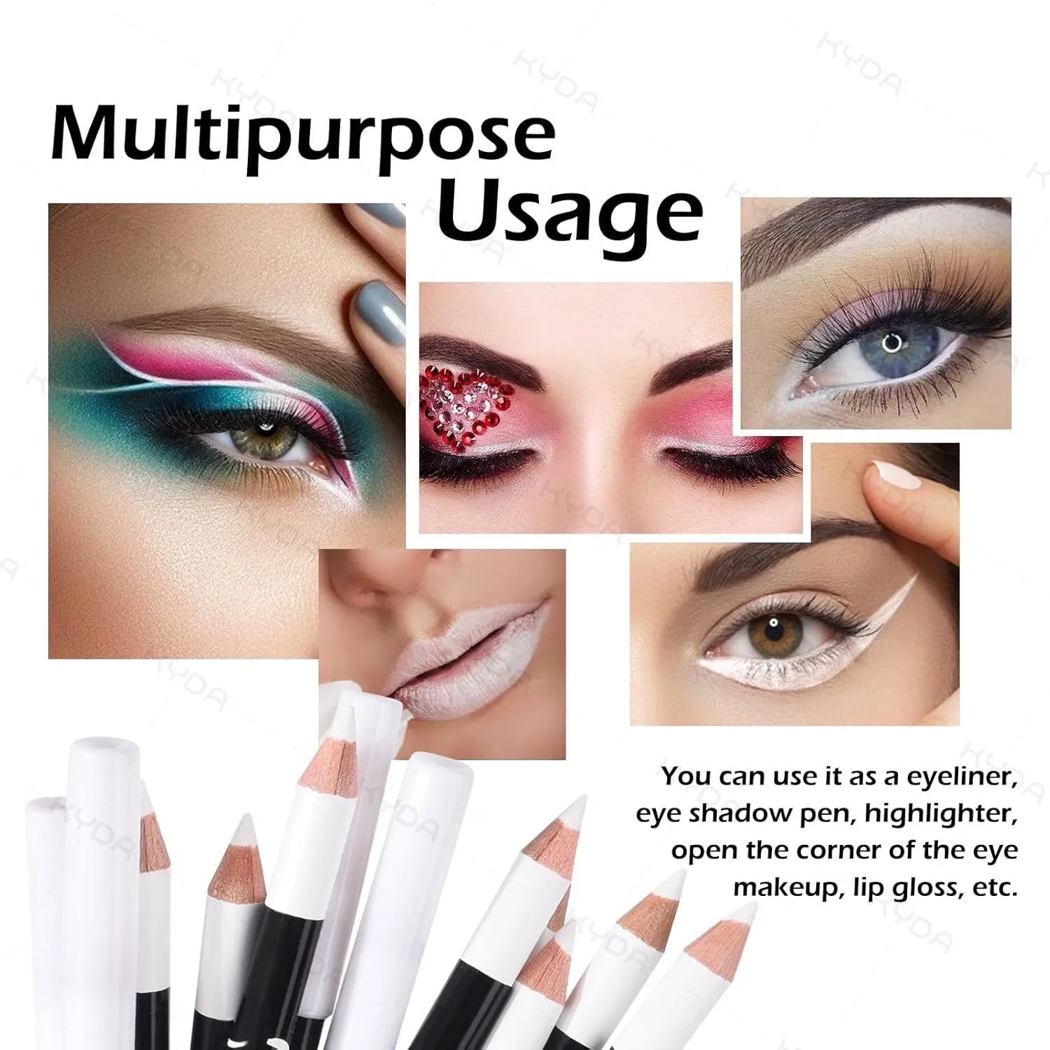 12-piece waterproof white and black eyeliner pencil set with sharpener for versatile makeup application