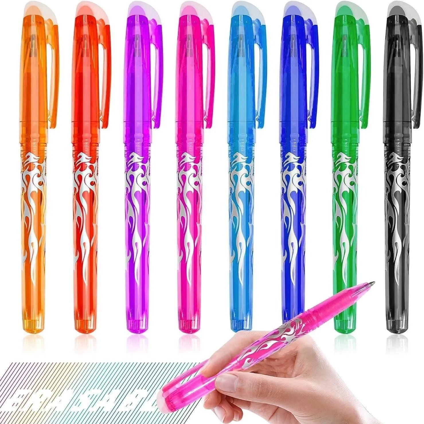 Plastic barrel heat erasable gel pens with stainless steel nibs in 0.5mm and 0.7mm sizes available in 8 or 12 colour suits.