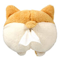 Yellow corgi butt-shaped soft pouch tissue box cover with elastic strap for car visor.