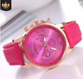 Women's quartz analogue watch shown in one of 14 colours, including black, blue, pink and white options.