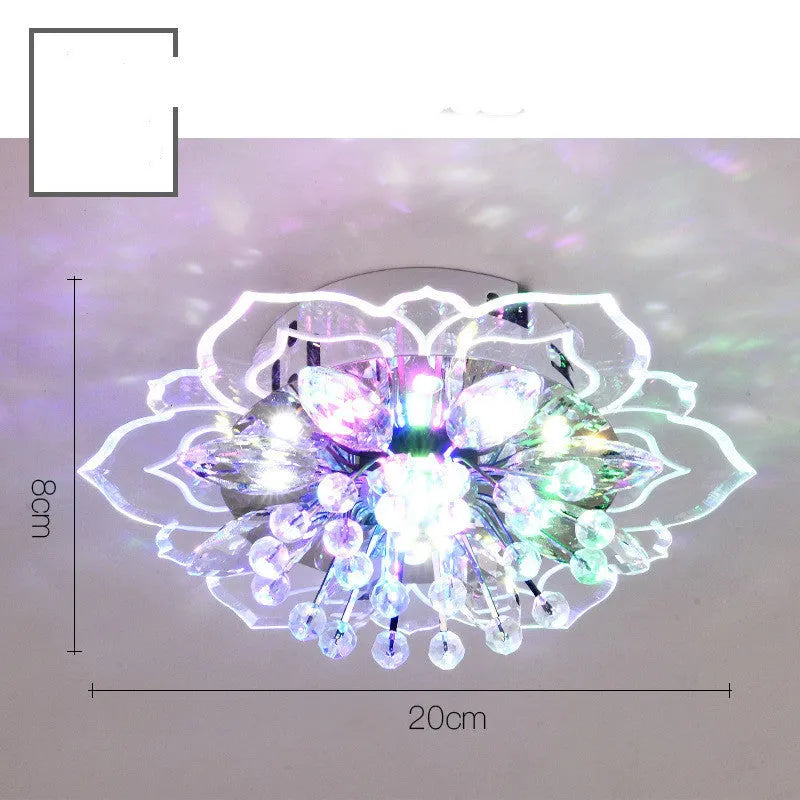Modern crystal ceiling lamp with flower-shaped shade and LED light source for living room or bedroom