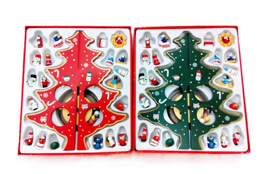 Hand-painted wooden Christmas tree decoration in red and green colours measuring 36cm tall
