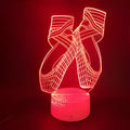 3D ballet shoes LED night light with remote control showing seven colour options on acrylic panel with ABS base