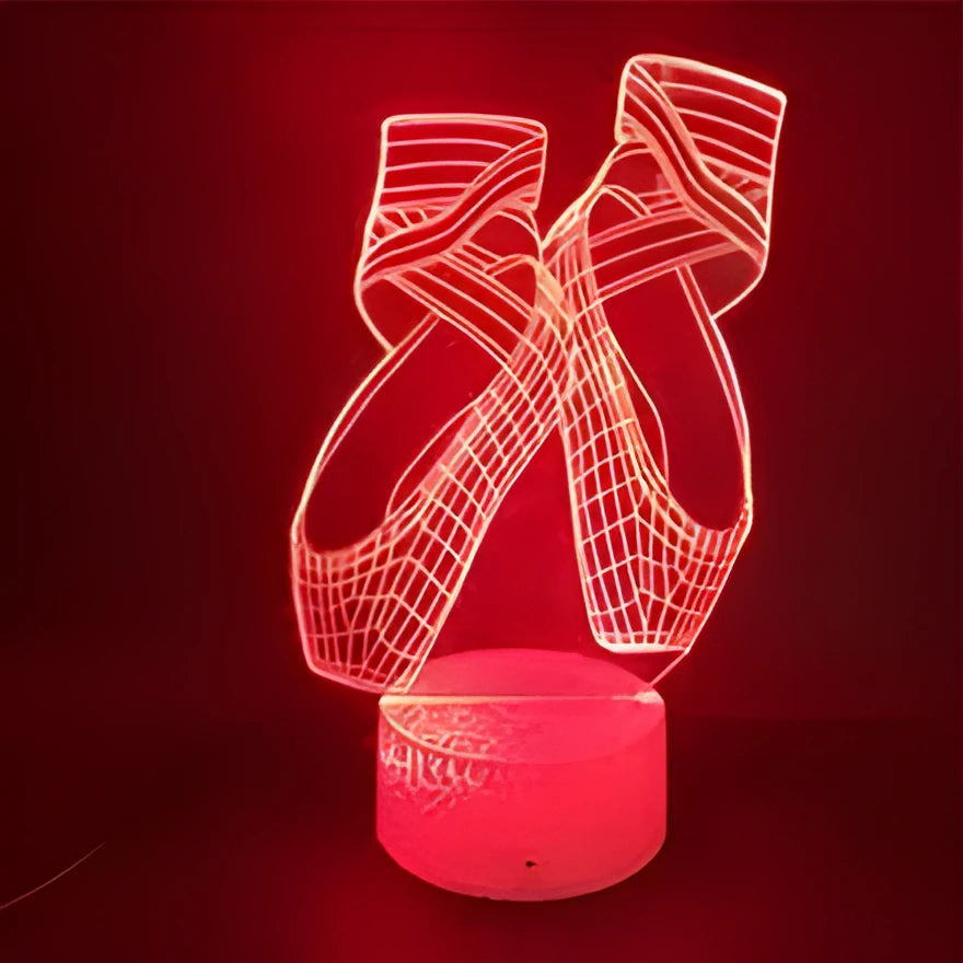 3D ballet shoes LED night light with remote control showing seven colour options on acrylic panel with ABS base