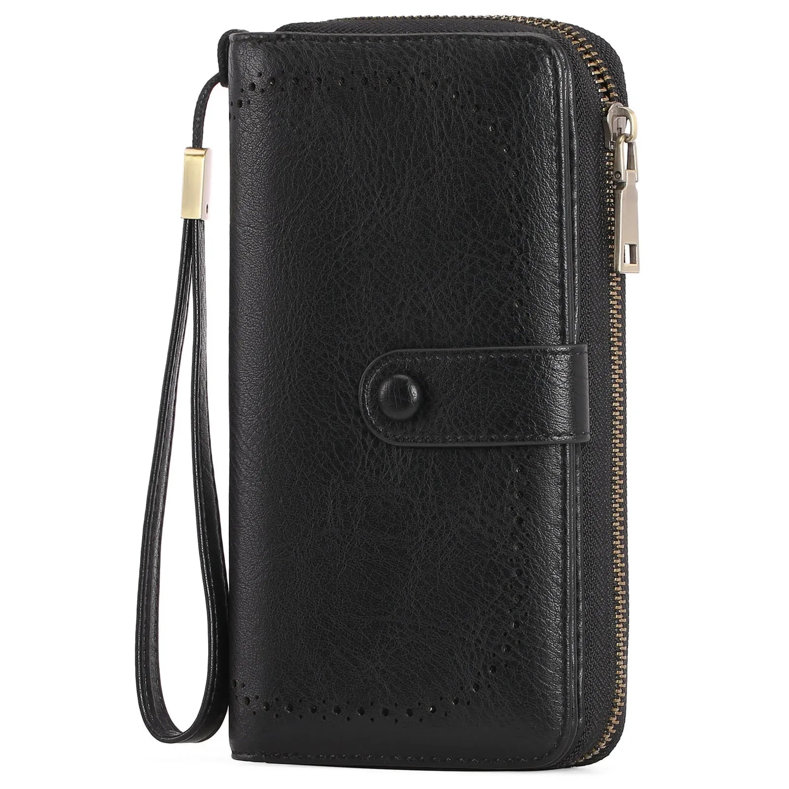Expanding card holder women long wallet passport bag in light brown PU leather with anti-theft feature