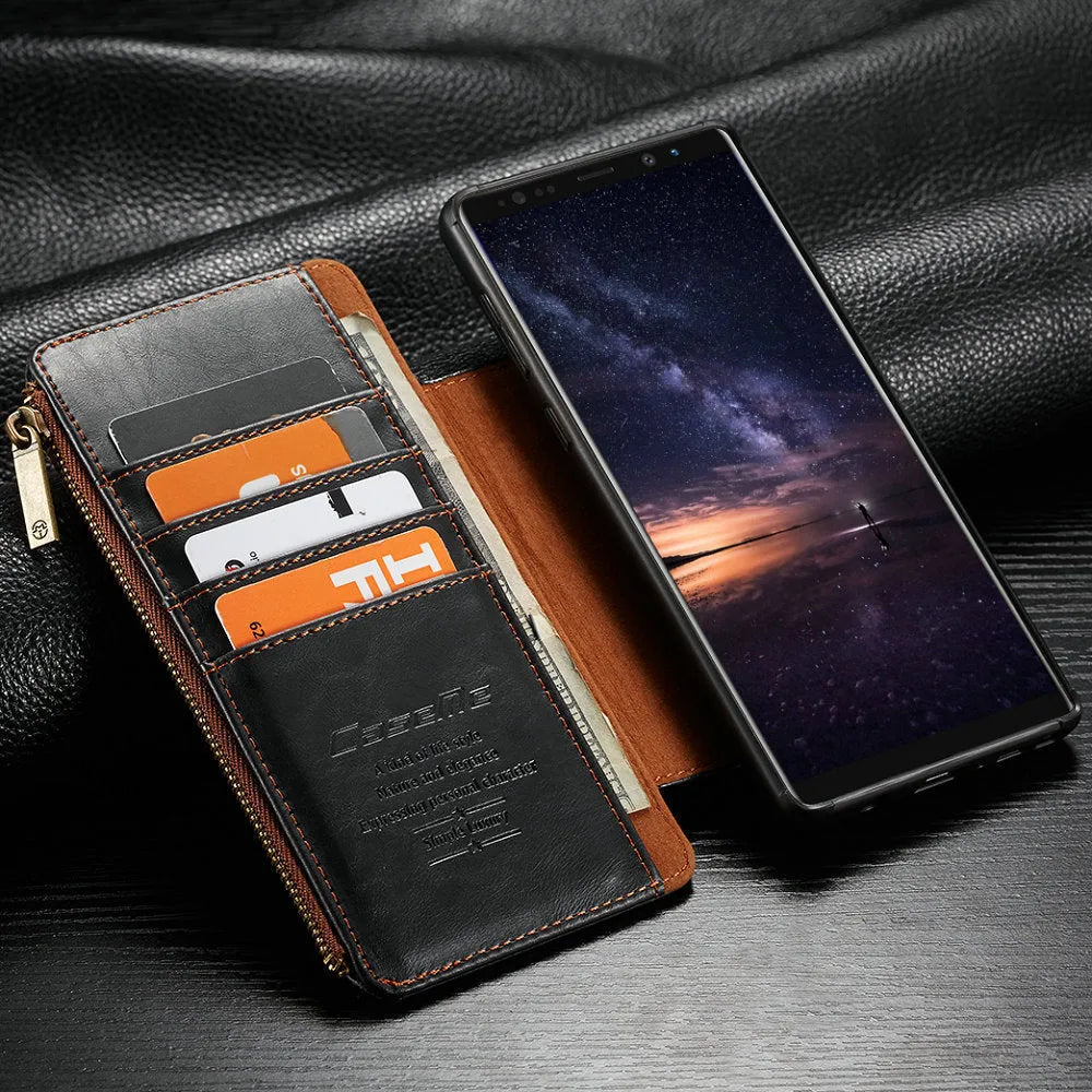Samsung Note9 PU leather flip phone case in black, brown or red colour