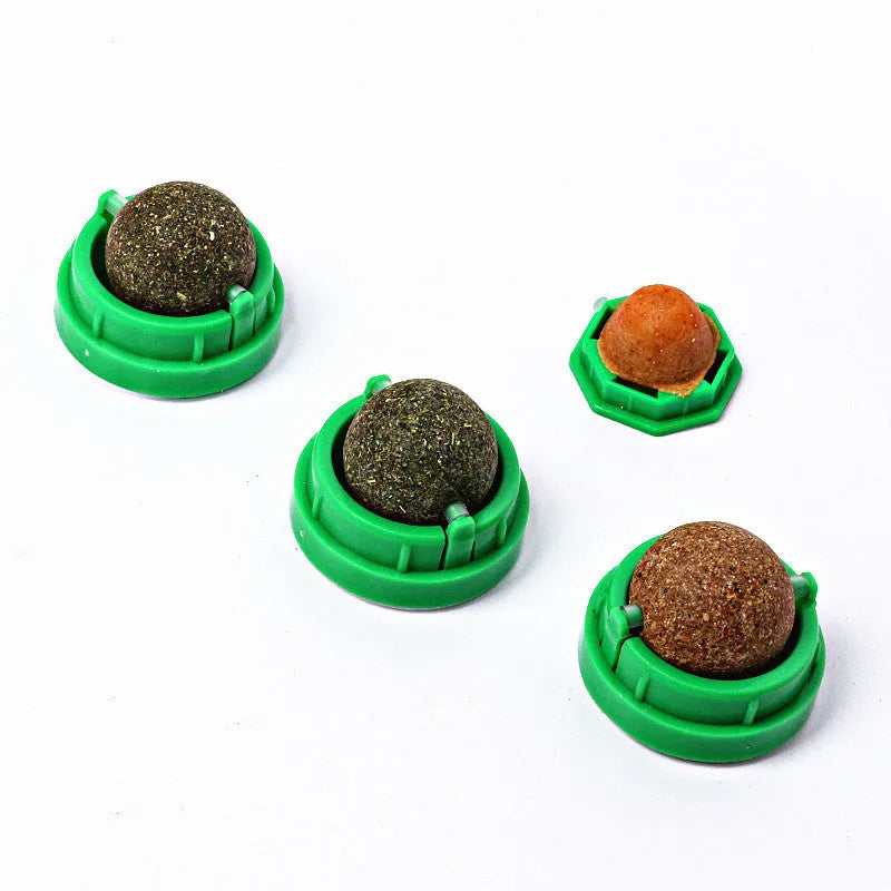 Plastic catnip ball dental toy with cleaning ridges in multiple colour options