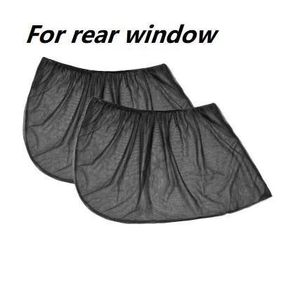 Set of four non-woven fabric mesh sunshades installed on car front and rear side windows.