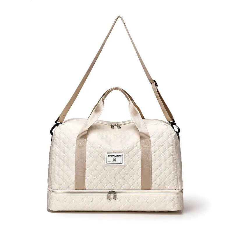 Large Oxford cloth travel holdall for prams in khaki colour with sewing thread detail