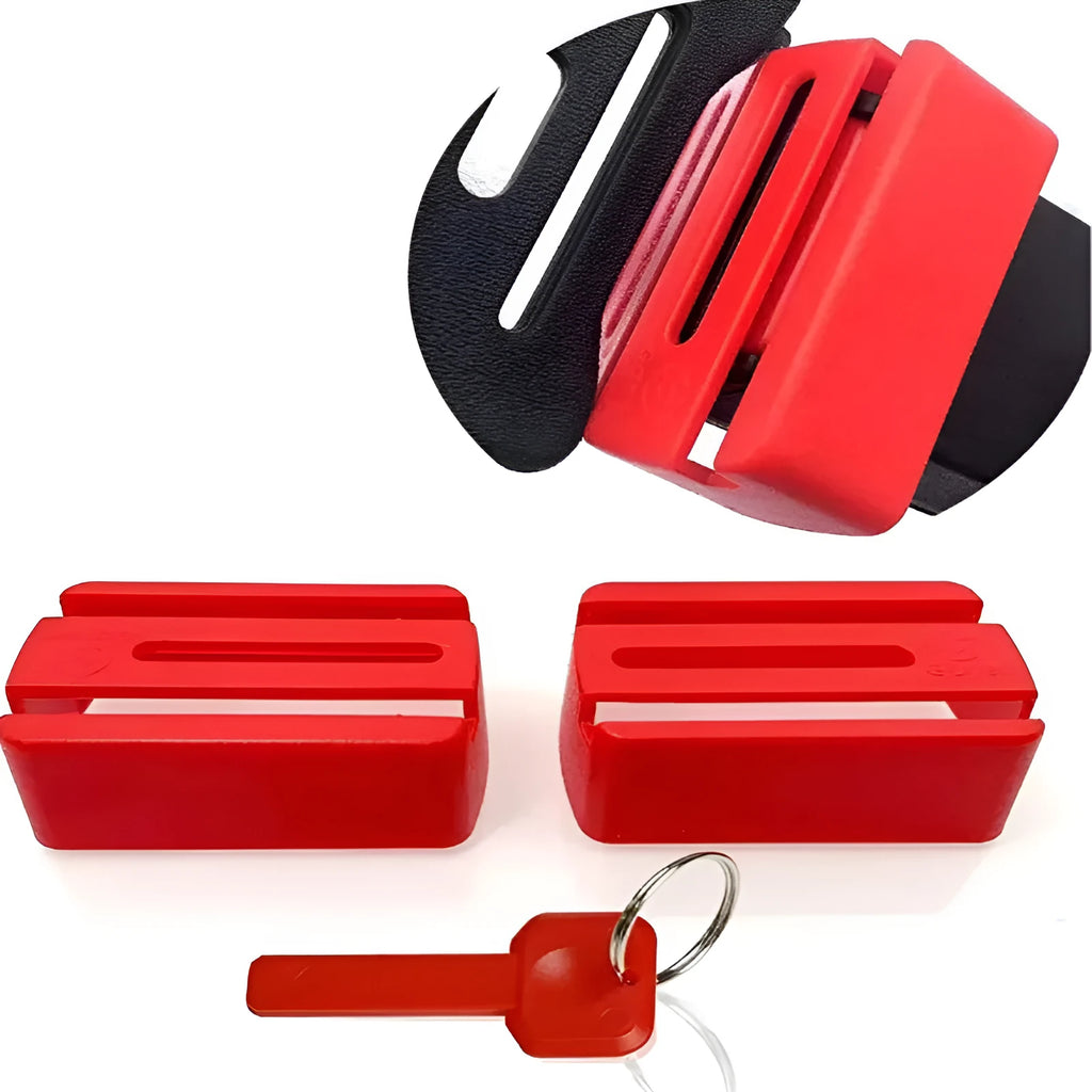 Black and red ABS plastic seat belt lock clamp holder for preventing car seatbelt alarms