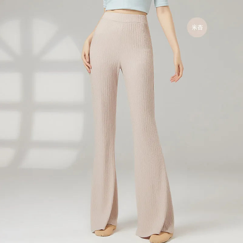 Women's solid colour dance practice pants in polyester fabric showing five colour options