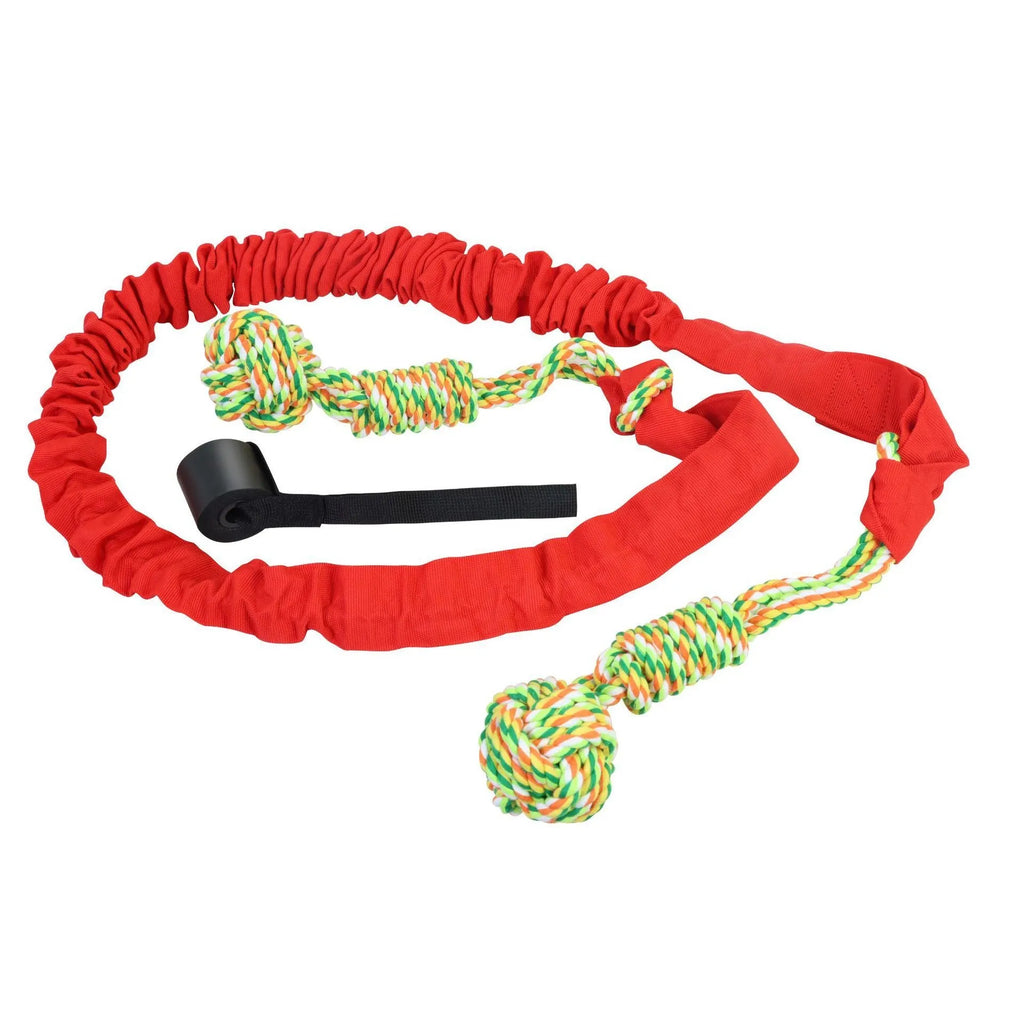 Cotton thread dog tug of war rope toy in red colour for interactive play