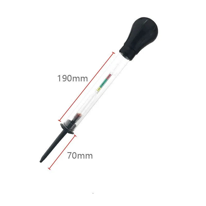 Electrohydraulic hydrometer for automobile battery electrolyte density testing with glass construction