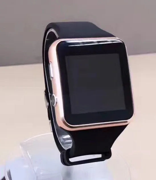 Black smart watch with 1.54 inch touch screen and silicone strap on a wrist