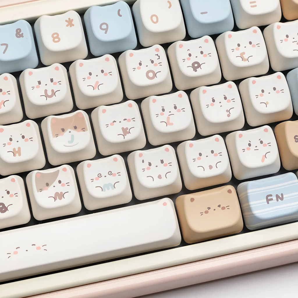 Sea Salt Cat themed PBT key cap set with March past and 7u space bar supplement options for mechanical keyboards