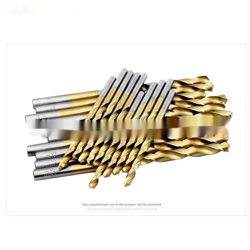 50PC twist drill set with 1-3mm high-speed steel titanium plated bits for woodworking