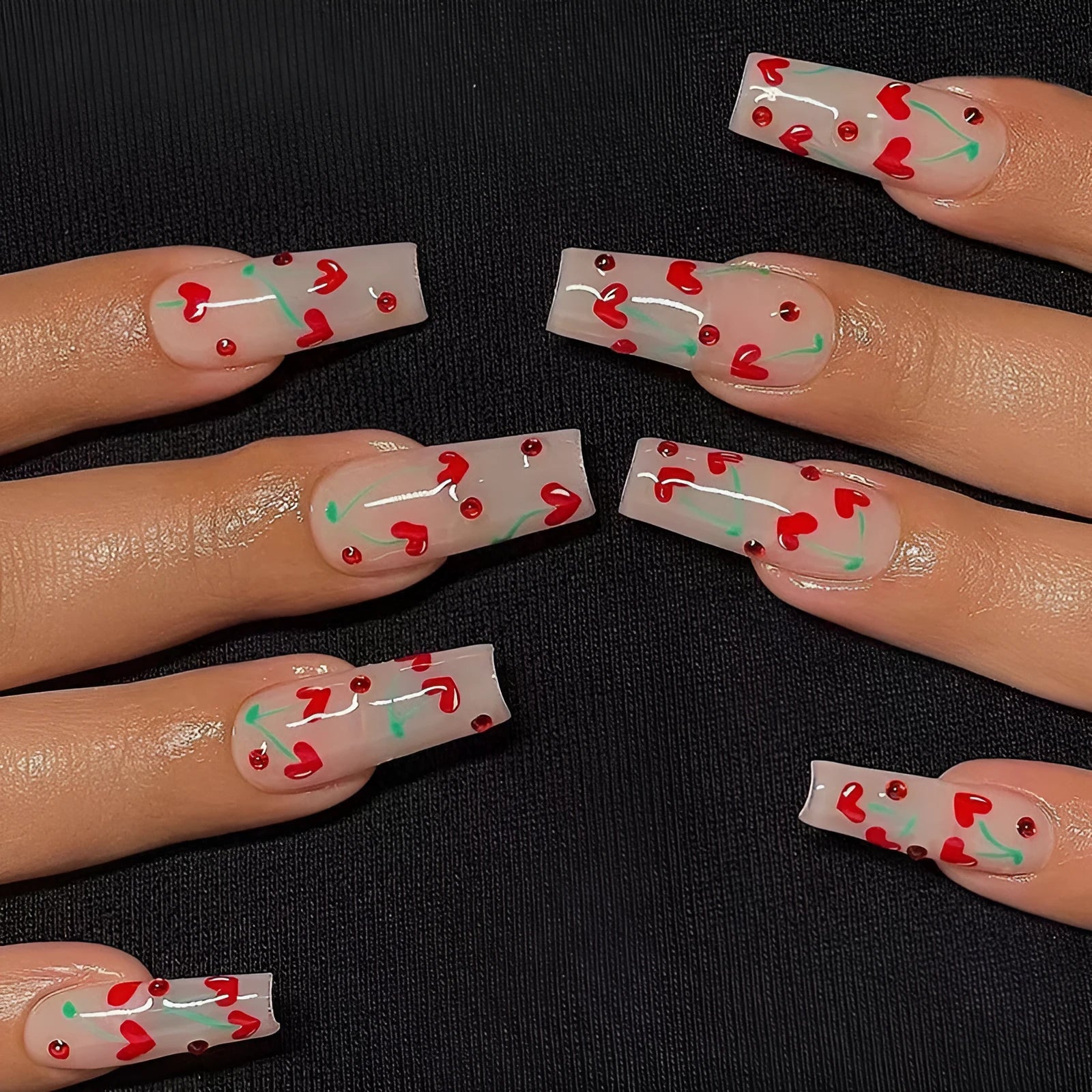 French Love Red Diamond Small Cherry Wear Armor Body nail stickers set with 24 pieces and glue in JP1601 style