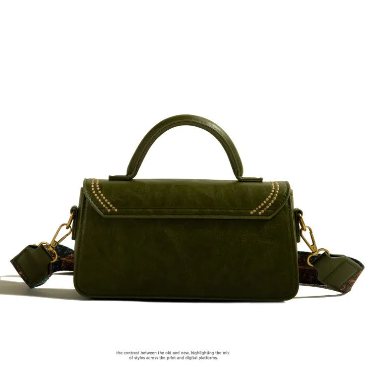 Retro PU messenger bag for women in square vertical shape with sewing thread detail and multiple colour options