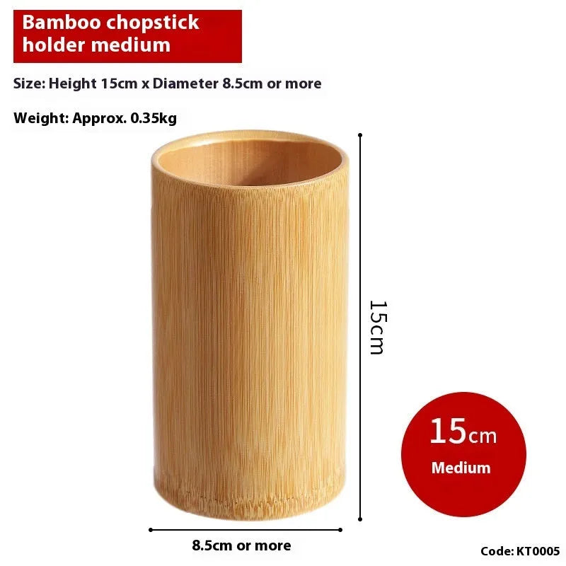 Bamboo chopsticks holder tube in natural material with portable design for kitchen utensil storage