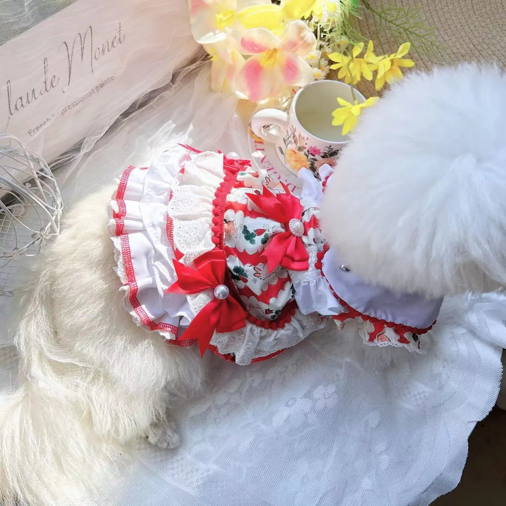 Princess style rabbit skirt pet dog clothing made from polyester fabric shown on a mannequin