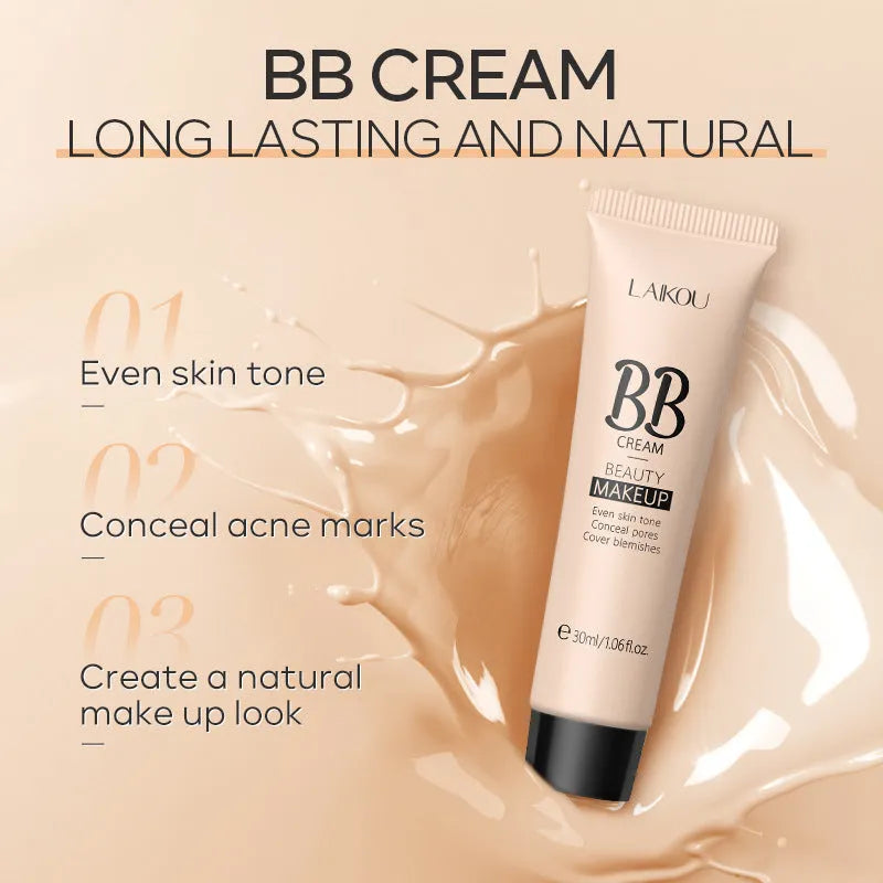 Natural Makeup BB Cream 30ml bottle showing nine shade options from Ivory White to Brown