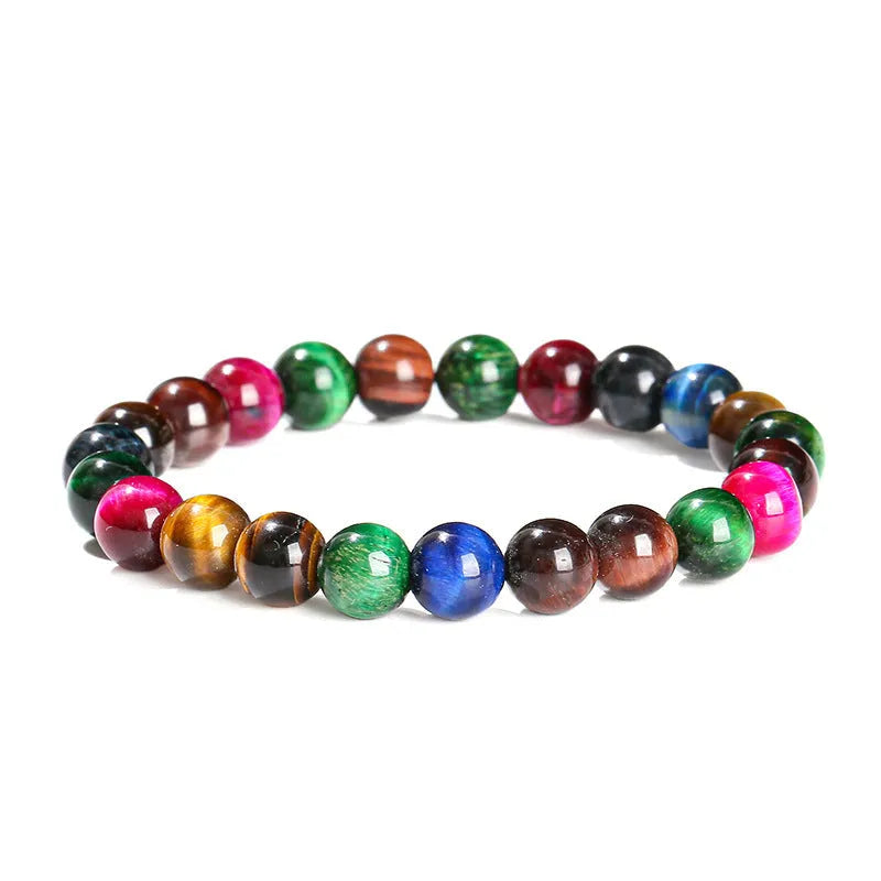 Colourful Tiger Eye stone bracelet with mixed string and round beads