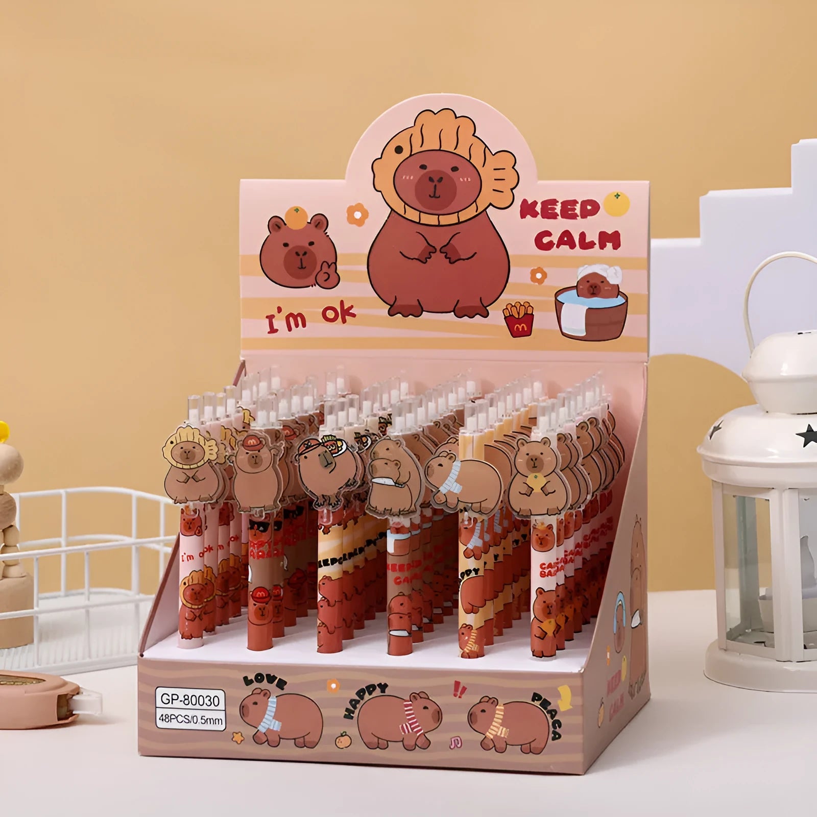 Cartoon bear design gel pen stationery set with 48 carbon black ink pens in plastic box