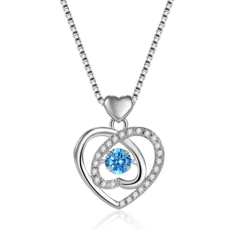 Blue diamond heart necklace and bracelet set with mixed gemstone inlay on copper