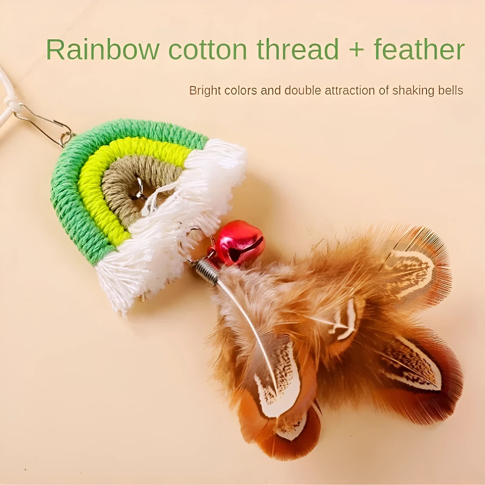 Feather cat rope toy with elastic door swing and sticky buckle clamp in blue colour