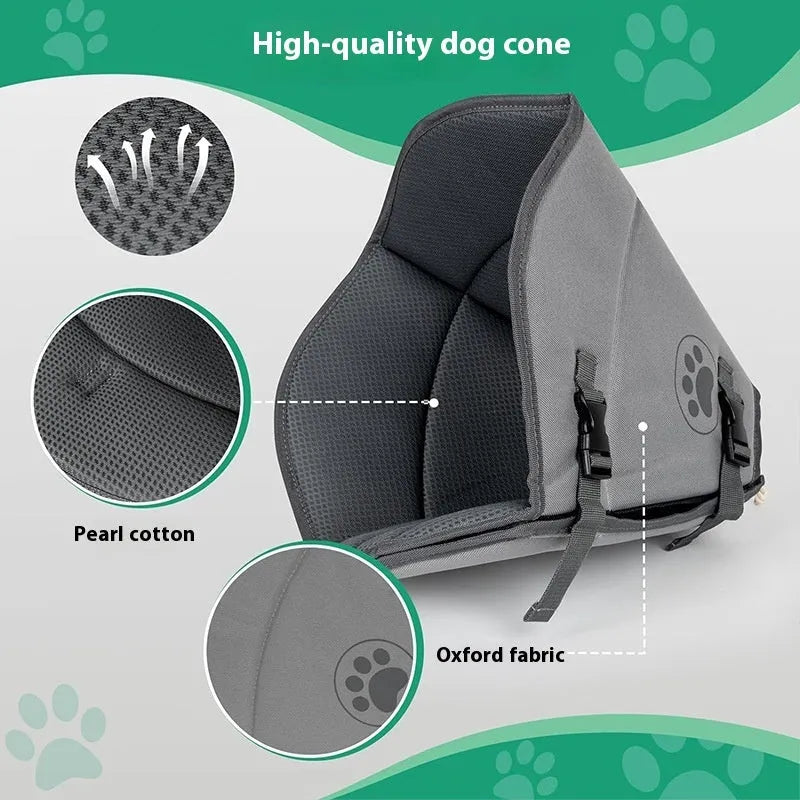 Pet sterilisation collar with adjustable ring in polyester material showing double and single layer options