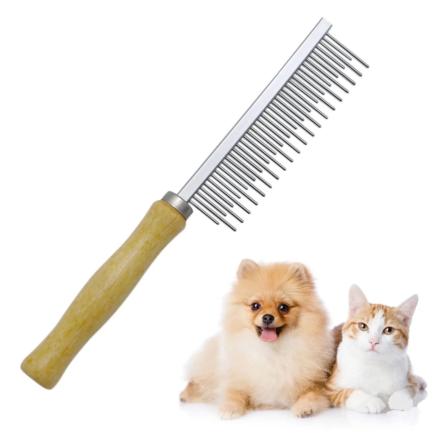 Wooden handle pet grooming comb with round needles for dogs and cats
