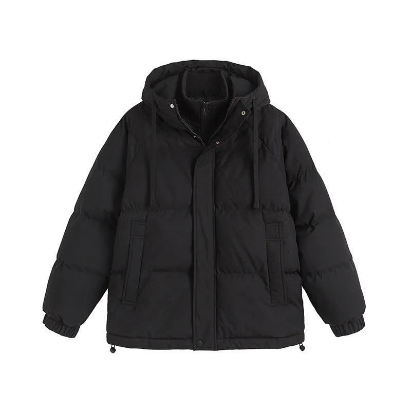 Loose fit winter cotton-padded coat with side pockets in solid colour