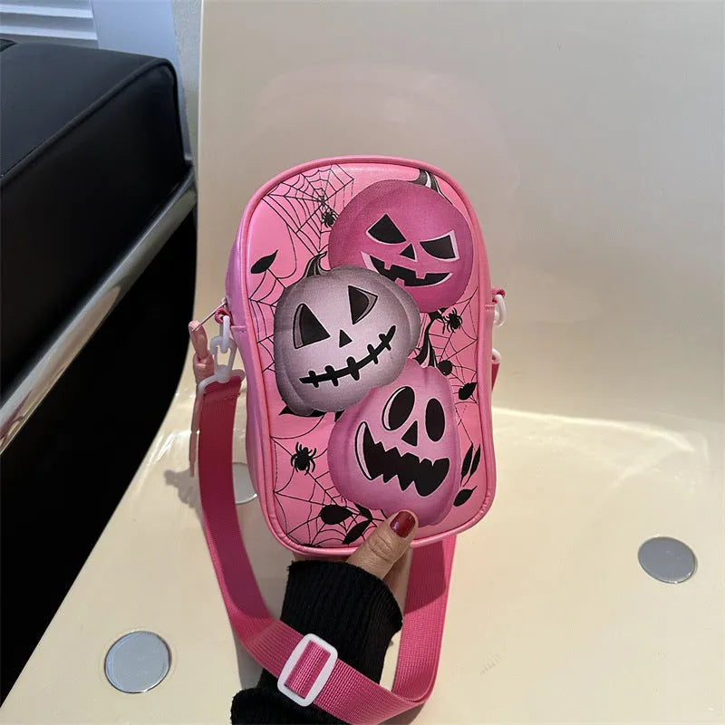 Halloween graffiti phone bag with pumpkin ghost bat print crossbody design