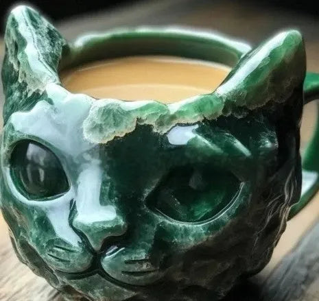 Pastel coloured geode resin mug with crystal texture and cat motif, shown in purple.