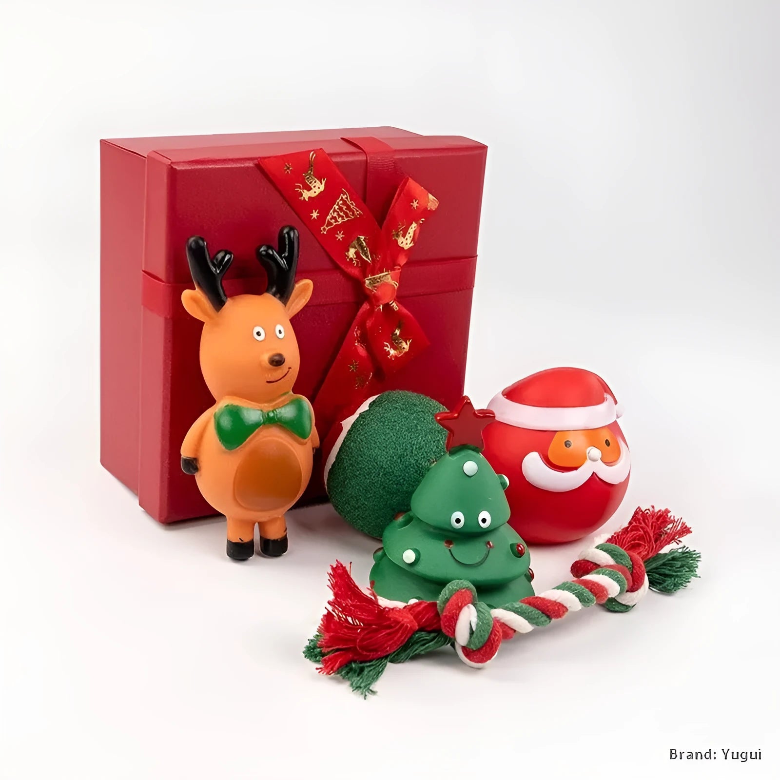 Christmas dog toys vinyl gift sets with bite ropes, tennis balls, Santa heads and festive shapes